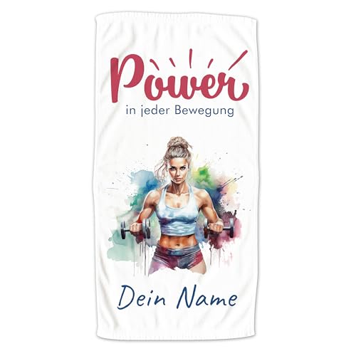 GRAZDesign Handtuch Fitness Power Frau mit Namen Personalisiert mit Spruch, Saunatuch, Badetuch für Beste Freundin - 100x50cm von GRAZDesign