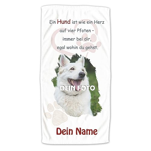 GRAZDesign Handtuch Hund mit Foto, Badetuch mit eigenem Bild, Fotogeschenke Geschenk für Hundebesitzer, Duschtuch Hundemama & Hundepapa, 140x70cm von GRAZDesign