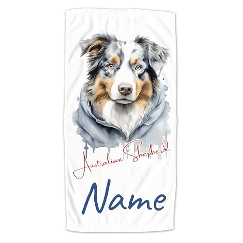 GRAZDesign Handtuch Hund mit Namen personalisiert, Australian Shepherd Cooles Motiv auf Duschtuch, Badetuch oder als Strandtuch - 70x140cm von GRAZDesign
