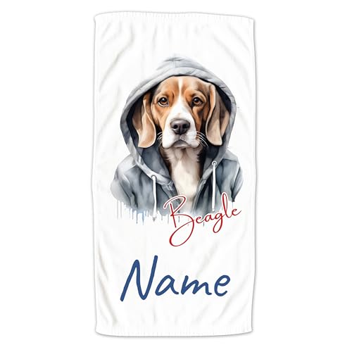 GRAZDesign Handtuch Hund mit Namen personalisiert, Beagle Cooles Motiv auf Duschtuch, Badetuch oder als Strandtuch - 50x100cm von GRAZDesign