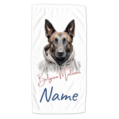 GRAZDesign Handtuch Hund mit Namen personalisiert, Belgian Malinois Cooles Motiv auf Duschtuch, Badetuch oder als Strandtuch - 70x140cm von GRAZDesign