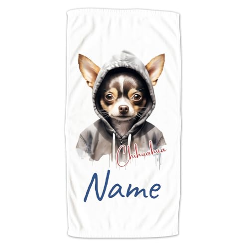 GRAZDesign Handtuch Hund mit Namen personalisiert, Chihuahua Cooles Motiv auf Duschtuch, Badetuch oder als Strandtuch - 50x100cm von GRAZDesign