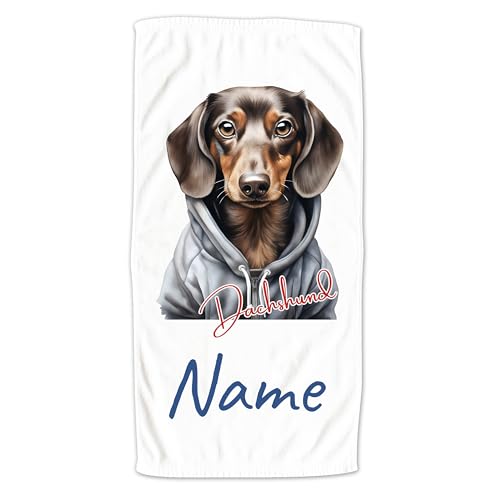 GRAZDesign Handtuch Hund mit Namen personalisiert, Dachshund Dackel Cooles Motiv auf Duschtuch, Badetuch oder als Strandtuch - 70x140cm von GRAZDesign