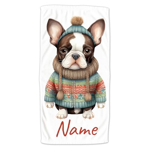 GRAZDesign Handtuch Hund mit Namen personalisiert Baby Tiere als Badetuch, Saunatauch, türkis Hunde Motiv Französische Bulldogge - 140x70cm von GRAZDesign