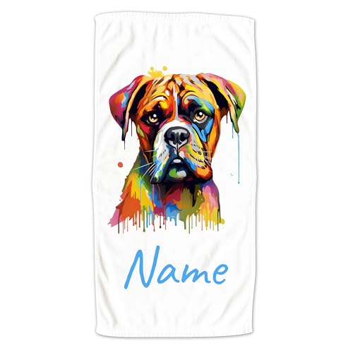 GRAZDesign Handtuch Hund mit Namen personalisiert Boxer für Kinder & Erwachsende, Badetuch Saunatuch in Zwei Größen - 100x50cm von GRAZDesign
