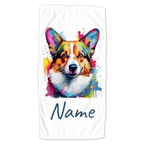 GRAZDesign Handtuch Hund mit Namen personalisiert Corgi für Kinder & Erwachsende, Badetuch Saunatuch in Zwei Größen - 140x70cm von GRAZDesign