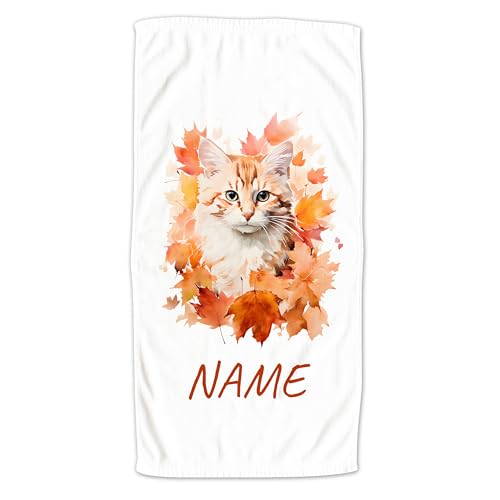 GRAZDesign Handtuch Katze mit Namen personalisiert Herbst Badetuch, Strandtuch, Duschtuch für Kinder und Erwachsene - 140x70cm von GRAZDesign
