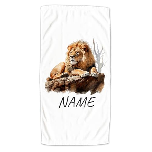 GRAZDesign Handtuch Löwe Safari mit Namen personalisiert, Strandtuch für Erwachsene und Kinder, Badetuch - 100x50cm von GRAZDesign