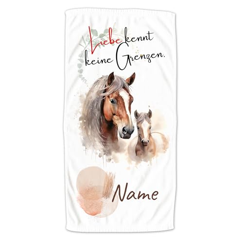 GRAZDesign Handtuch Pferd mit Fohlen und Name personalisiert Badetuch, Saunatuch für Kinder und Erwachsene, in Zwei Größen - 140x70cm von GRAZDesign