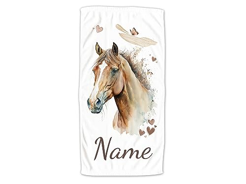 GRAZDesign Handtuch Pferd mit Namen Personalisiert Badetuch, Badehandtuch Kinder 140x70cm | Duschtuch Strandtuch Pferde Mädchen Geschenk Reiten Ohne Spruch von GRAZDesign