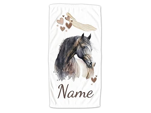 GRAZDesign Handtuch Pferd mit Namen Personalisiert Badetuch, Badehandtuch Kinder 140x70cm | Duschtuch Strandtuch Pferde Mädchen Geschenk Reiten Ohne Spruch von GRAZDesign