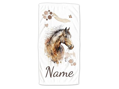 GRAZDesign Handtuch Pferd mit Namen Personalisiert Badetuch, Badehandtuch Kinder 140x70cm | Duschtuch Strandtuch Pferde Mädchen Geschenk Reiten Ohne Spruch von GRAZDesign