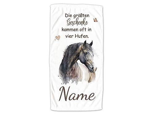 GRAZDesign Handtuch Pferd mit Namen Personalisiert Badetuch, Badehandtuch Kinder 140x70cm | Duschtuch Strandtuch Pferde Mädchen Geschenk Reiten Spruch: Die größten Geschenke kommen oft von GRAZDesign