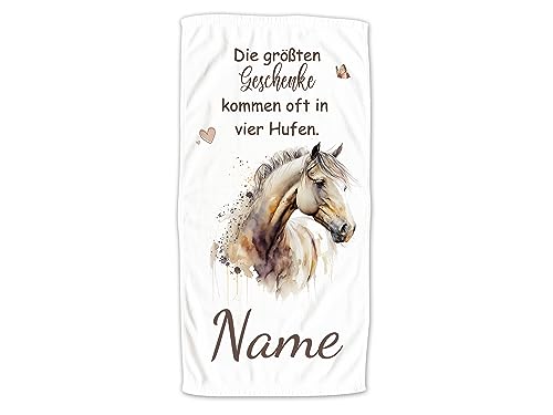 GRAZDesign Handtuch Pferd mit Namen Personalisiert Badetuch, Badehandtuch Kinder 140x70cm | Duschtuch Strandtuch Pferde Mädchen Geschenk Reiten Spruch: Die größten Geschenke kommen oft von GRAZDesign