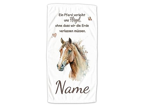 GRAZDesign Handtuch Pferd mit Namen Personalisiert Badetuch, Badehandtuch Kinder 140x70cm | Duschtuch Strandtuch Pferde Mädchen Geschenk Reiten Spruch: EIN Pferd verleiht Uns Flügel von GRAZDesign