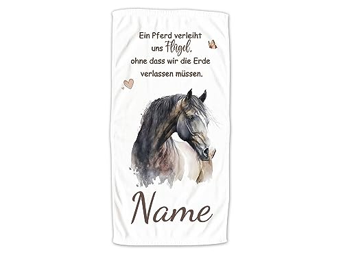 GRAZDesign Handtuch Pferd mit Namen Personalisiert Badetuch, Badehandtuch Kinder 140x70cm | Duschtuch Strandtuch Pferde Mädchen Geschenk Reiten Spruch: EIN Pferd verleiht Uns Flügel von GRAZDesign