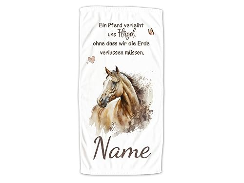 GRAZDesign Handtuch Pferd mit Namen Personalisiert Badetuch, Badehandtuch Kinder 140x70cm | Duschtuch Strandtuch Pferde Mädchen Geschenk Reiten Spruch: EIN Pferd verleiht Uns Flügel von GRAZDesign