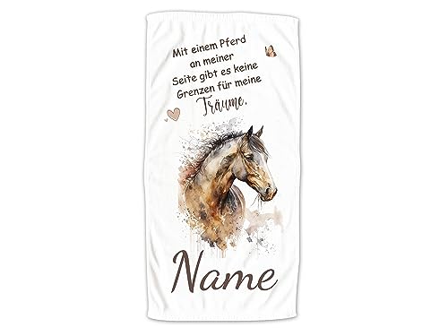GRAZDesign Handtuch Pferd mit Namen Personalisiert Badetuch, Badehandtuch Kinder 140x70cm | Duschtuch Strandtuch Pferde Mädchen Geschenk Reiten Spruch: Mit einem Pferd an meiner Seite von GRAZDesign