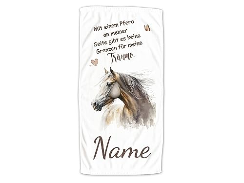 GRAZDesign Handtuch Pferd mit Namen Personalisiert Badetuch, Badehandtuch Kinder 140x70cm | Duschtuch Strandtuch Pferde Mädchen Geschenk Reiten Spruch: Mit einem Pferd an meiner Seite von GRAZDesign