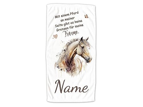 GRAZDesign Handtuch Pferd mit Namen Personalisiert Badetuch, Badehandtuch Kinder 140x70cm | Duschtuch Strandtuch Pferde Mädchen Geschenk Reiten Spruch: Mit einem Pferd an meiner Seite von GRAZDesign