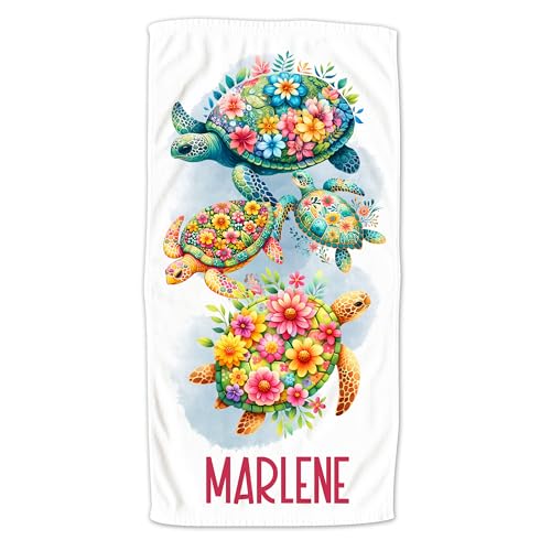 GRAZDesign Handtuch Schildkröten mit Namen personalisiert, Badetuch Damen Strandtuch in Zwei Größen - 140x70cm von GRAZDesign