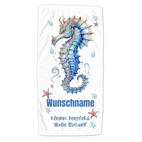 GRAZDesign Handtuch Seepferdchen für Kinder, Badetuch Schwimmunterricht, Zur bestandenen Prüfung, blau in Zwei Größen - 140x70cm von GRAZDesign