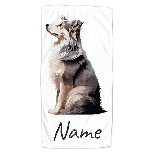 GRAZDesign Handtuch mit Hund und Namen personalisiert, Australian Shepherd auf Duschtuch, Badetuch in Zwei Größen - 140x70cm von GRAZDesign