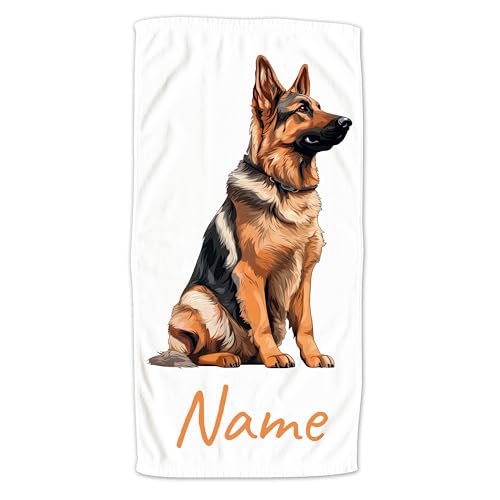 GRAZDesign Handtuch mit Hund und Namen personalisiert, Deutscher Schäferhund auf Duschtuch, Badetuch in Zwei Größen - 100x50cm von GRAZDesign