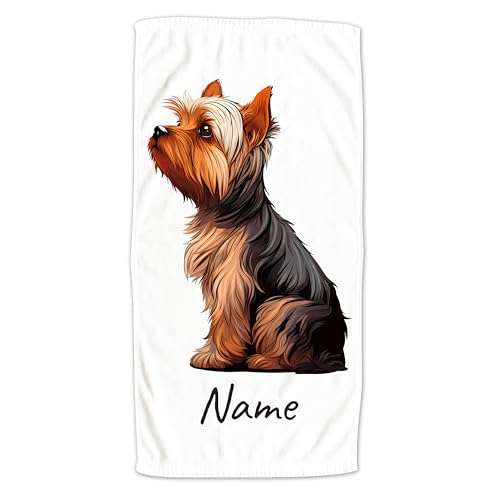 GRAZDesign Handtuch mit Hund und Namen personalisiert, Yorkshire Terrier auf Duschtuch, Badetuch in Zwei Größen - 140x70cm von GRAZDesign