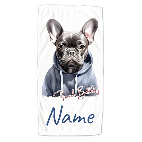 GRAZDesign Handtuch mit Hund und Namen personalisiert Französische Bulldogge auf Duschtuch, Badetuch in Zwei Größen - 100x50cm von GRAZDesign
