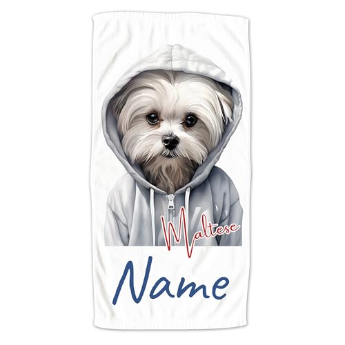 GRAZDesign Handtuch mit Hund und Namen personalisiert Maltese auf Duschtuch, Badetuch in Zwei Größen - 140x70cm von GRAZDesign