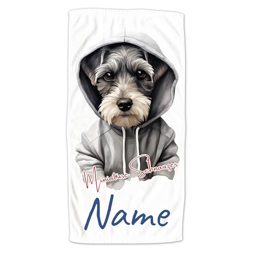 GRAZDesign Handtuch mit Hund und Namen personalisiert Miniature Schnauzer auf Duschtuch, Badetuch in Zwei Größen - 100x50cm von GRAZDesign