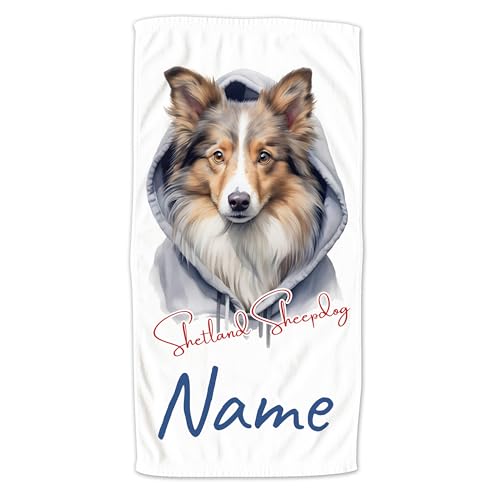GRAZDesign Handtuch mit Hund und Namen personalisiert Shetland Sheepdog auf Duschtuch, Badetuch - 140x70cm von GRAZDesign