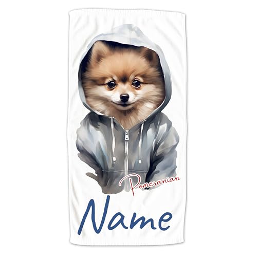 GRAZDesign Handtuch mit Hund und Namen personalisiert Zwergspitz Pomeranian auf Duschtuch, Badetuch in Zwei Größen - 100x50cm von GRAZDesign