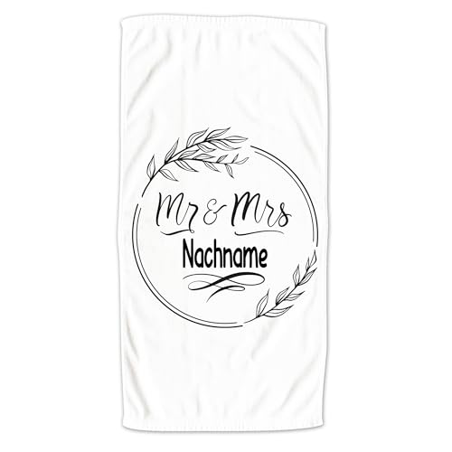 GRAZDesign Hochzeit Handtuch personalisiert Monogramm - Personalisiertes Handtuch Bedrucken - Mr & Mrs - Geschenk in Zwei Größen - 140x70cm von GRAZDesign