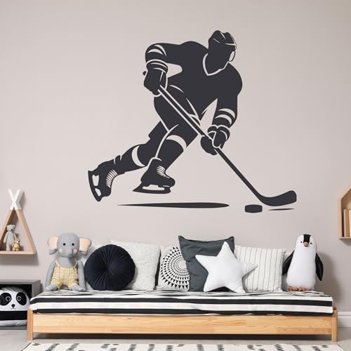 GRAZDesign Hockey Wandtattoo Eishockey Spieler mit Puck für Kinderzimmer, Sporthalle, Wohnzimmer - Wandaufkleber selbstklebend - 65x57cm / dunkelgrau von GRAZDesign