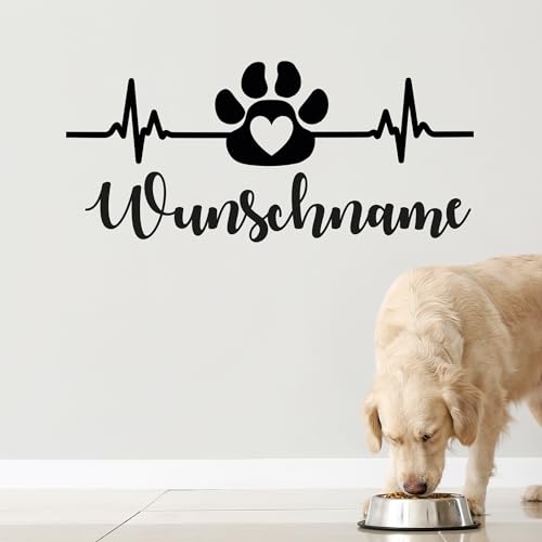 GRAZDesign Hundename Wandtattoo mit Namen personalisiert Hund - Wandaufkleber selbstklebende - Futterplatz - 100x50cm / weiss von GRAZDesign