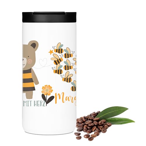 GRAZDesign Kaffeebecher Erzieherin mit Herz als Abschiedsgeschenk Bienen Motiv Thermobecher Edelstahl 400ml von GRAZDesign