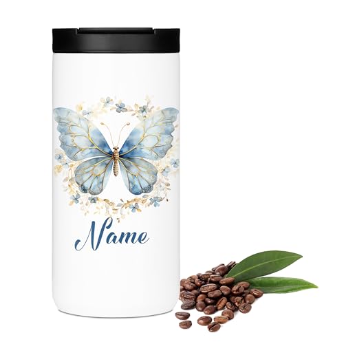 GRAZDesign Kaffeebecher personalisiert mit Namen - Schmetterling - Thermobecher Geschenk beste Freundin, Mama, Oma, Chefin, Kollegin, Edelstahl 400ml von GRAZDesign