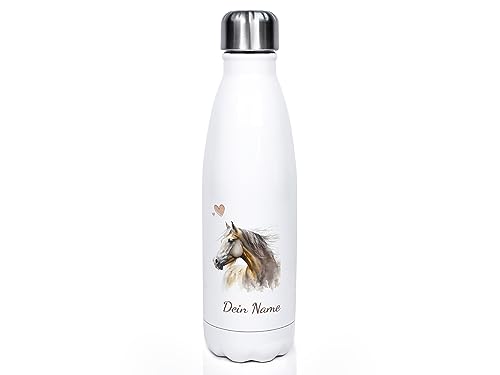 GRAZDesign Kinder Trinkflasche Pferd mit Namen personalisiert, für Pferde Mädchen, Geschenk zur Einschulung, Geburtstag, Weihnachten, Edelstahl 500ml von GRAZDesign