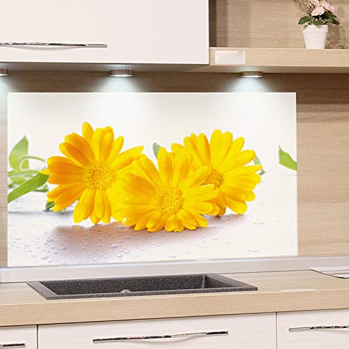 GRAZDesign Küchen-Spritzschutz Glas Küchen Herd Gasherd, Bild-Motiv Blumen gelb weiß, Glasbild als Küchenrückwand - Küchenspiegel Küche / 60x40cm von GRAZDesign
