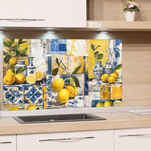 GRAZDesign Küchen Spritzschutz Glasrückwand 4mm | Zitrone-Motiv | Hochwertige Glas Küchenpaneele Rückwandschutz | Dekorative Küchenverkleidung - 60x60cm von GRAZDesign