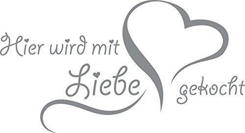 GRAZDesign Wandtattoo Hier wird mit Liebe gekocht Küche | Küchenaufkleber selbstklebend - 55x30cm / 074 mittelgrau von GRAZDesign