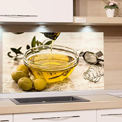 GRAZDesign Küchenrückwand Glas Bild Spritzschutz Küche | Druck hinter Glas | Bild Motiv Olivenöl Kunstdruck Gasherd Küchenbilder Glas für Herd und Spüle, 80x40cm von GRAZDesign