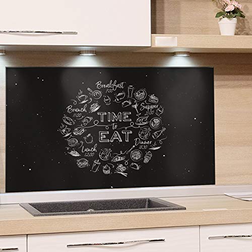 GRAZDesign Spritzschutz Küche schwarz - Spruch Time to Eat - Glasrückwand Rückwand Küchenrückwand aus ESG Glas 100x50cm von GRAZDesign