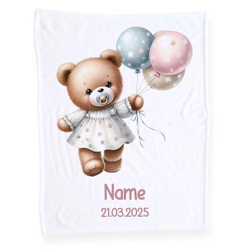 GRAZDesign Mädchen Babydecke mit Namen, Weiche Kuscheldecke Bär, Schmusedecke zur Geburt als Geschenk von GRAZDesign