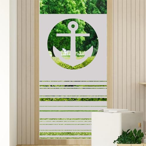 GRAZDesign Milchglasfolie - Sichtschutzfolie Fenster - Fensterfolie Blickdicht Motiv: maritim mit Anker und Streifen / 100x80cm Breite x Höhe von GRAZDesign