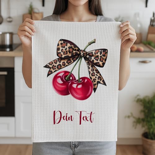 GRAZDesign Personalisierbares Geschirrtuch mit Kirsche Design Geschenk für Beste Freundin, Mama, Kollegin, Oma, Lehrerin – Wunschtext möglich von GRAZDesign