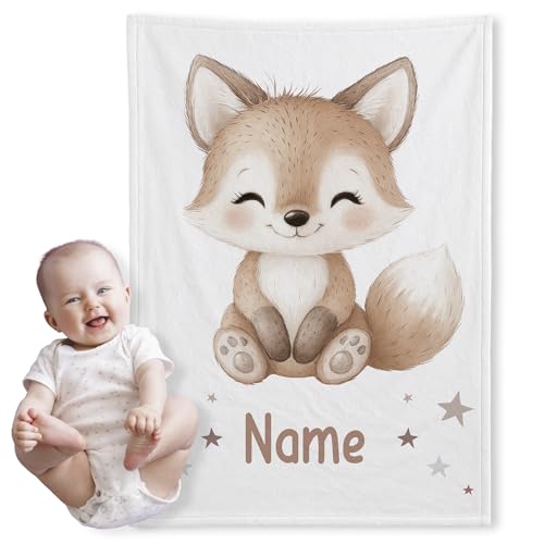 GRAZDesign Personalisierte Babydecke Fuchs Motiv - Kuscheldecke für Neugeborene, Geschenk zur Geburt - Mit Namen Individualisierbar - Kuscheldecke von GRAZDesign