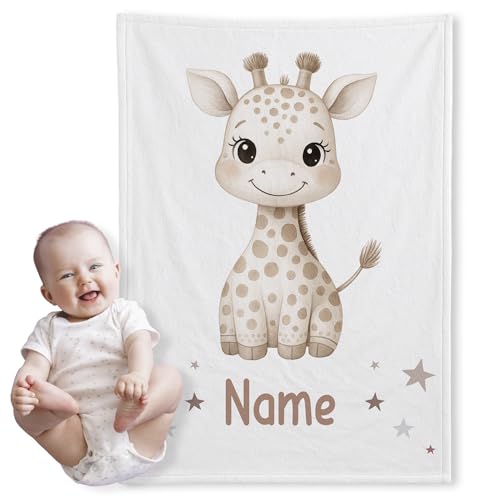 GRAZDesign Personalisierte Babydecke Giraffe - Kuscheldecke mit Namen - Geschenk zur Geburt für Neugeborene - Fleecedecke von GRAZDesign